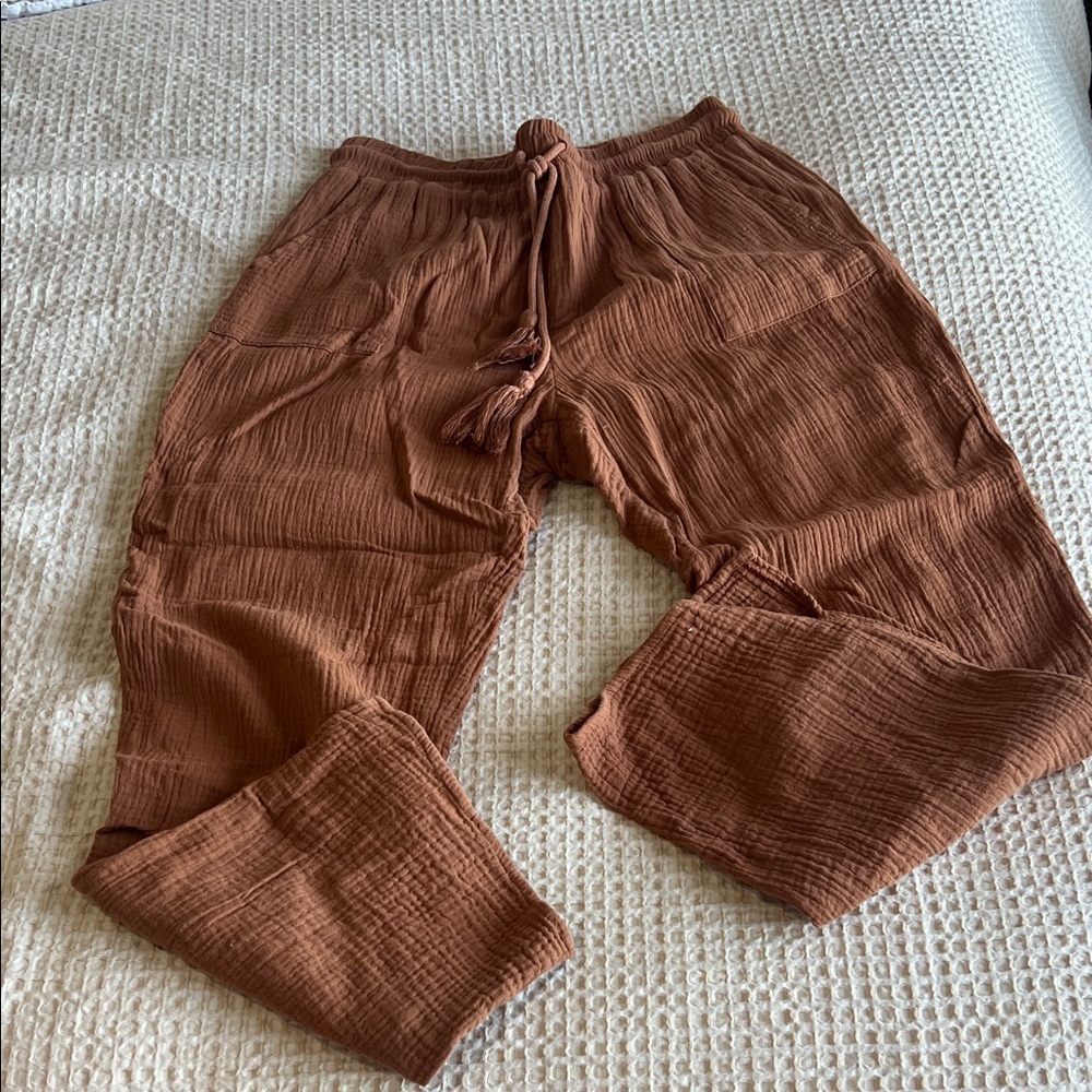 Gilli Rust Brown Crinkled Pull-On Pants